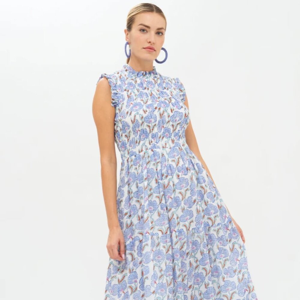 Oliphant Blue and White Floral Maxi Dress
